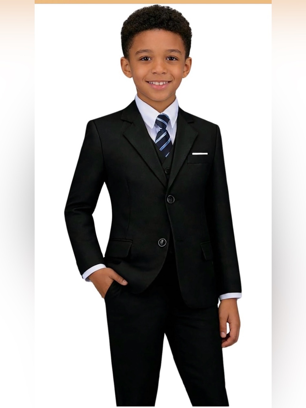 Classic Black 5-Piece Kid's Suit - Tailored Formal Blazer & Trousers